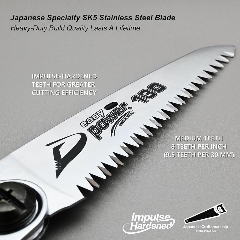 TONMA JP TONMA Folding Saw [Made in Korea] 5 "(130mm) Medium Teeth Small Pocket Pruning Hand Saw for Wood Cutting, Outdoor Camping, Gardening, Japanese Craft Plating Impulse Hardened Stainless Blade - Image 2